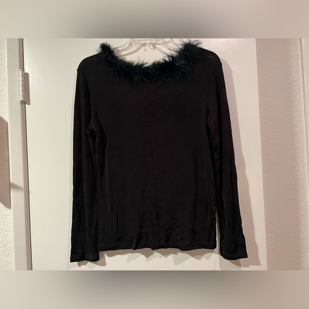 Western Connection - feather trim long sleeve top